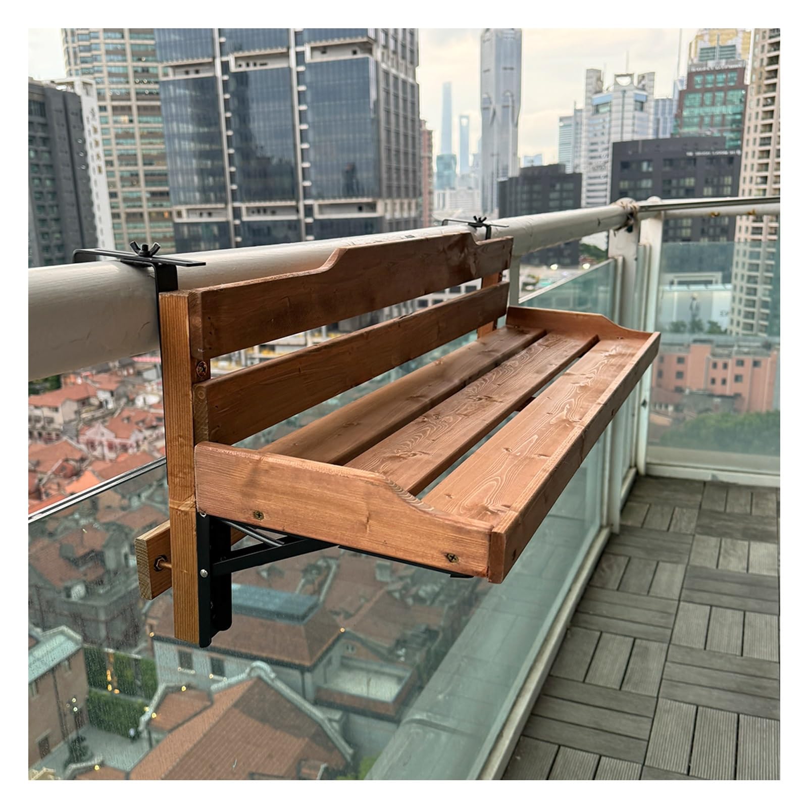 Mesa colgante con barandilla de balcón de madera maciza, mesa plegable de madera, mesa auxiliar de jardín for exteriores, plegable, adecuada for barandillas de 3-11 cm de ancho(B-150x30CM/59x11.8IN)