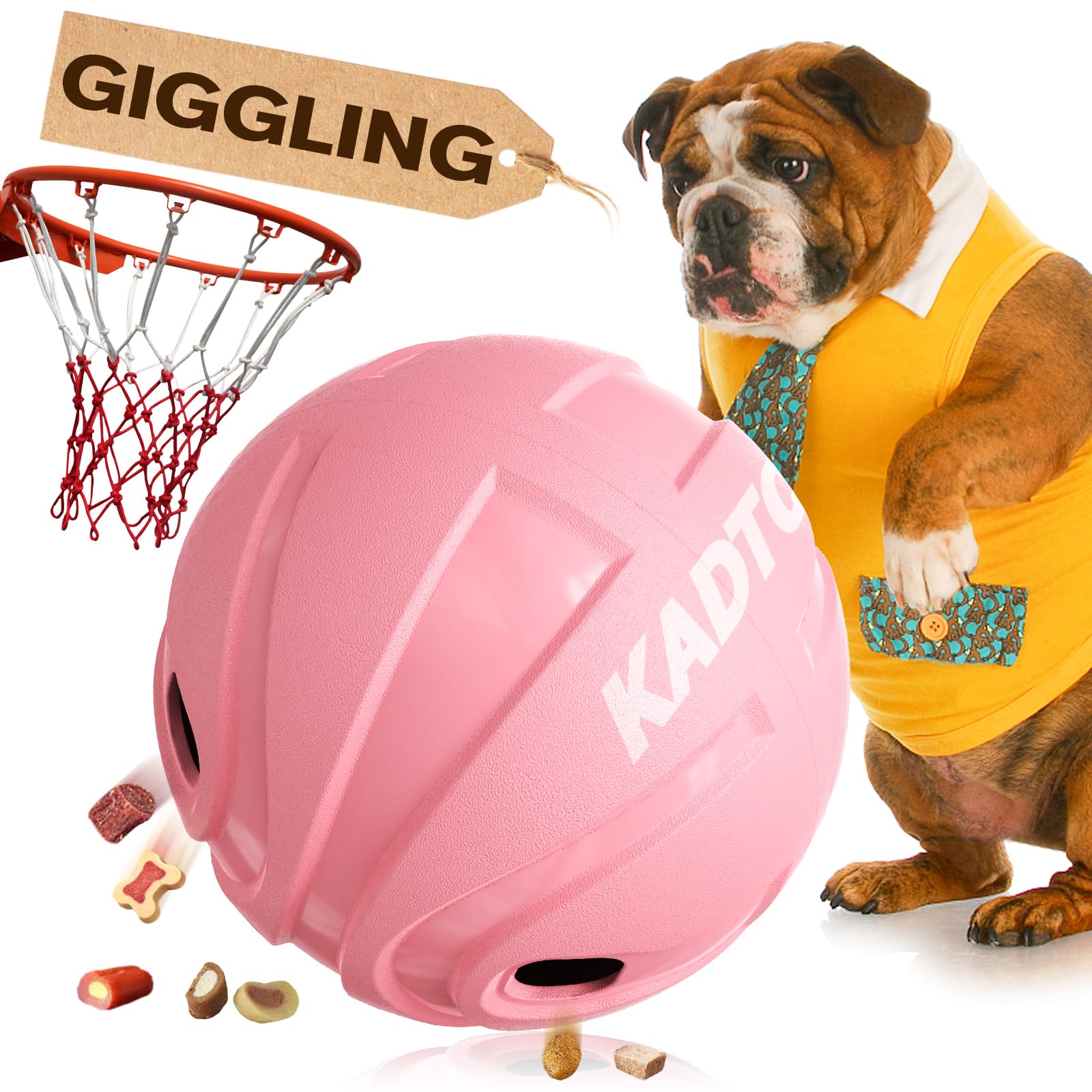 KADTC Extra-Large Size Giggling Dog Treat Ball Food Dispensing Toy Puppy Basketball Treat Pink Toys Slow Puzzle Feeder