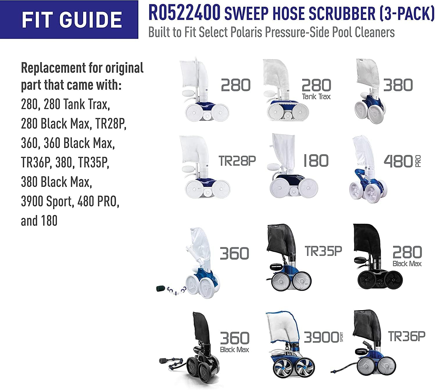 5 Polaris 180 280 380 360 Cleaner Sweep Hose Tail Foam Scrubbers, Long Wearing