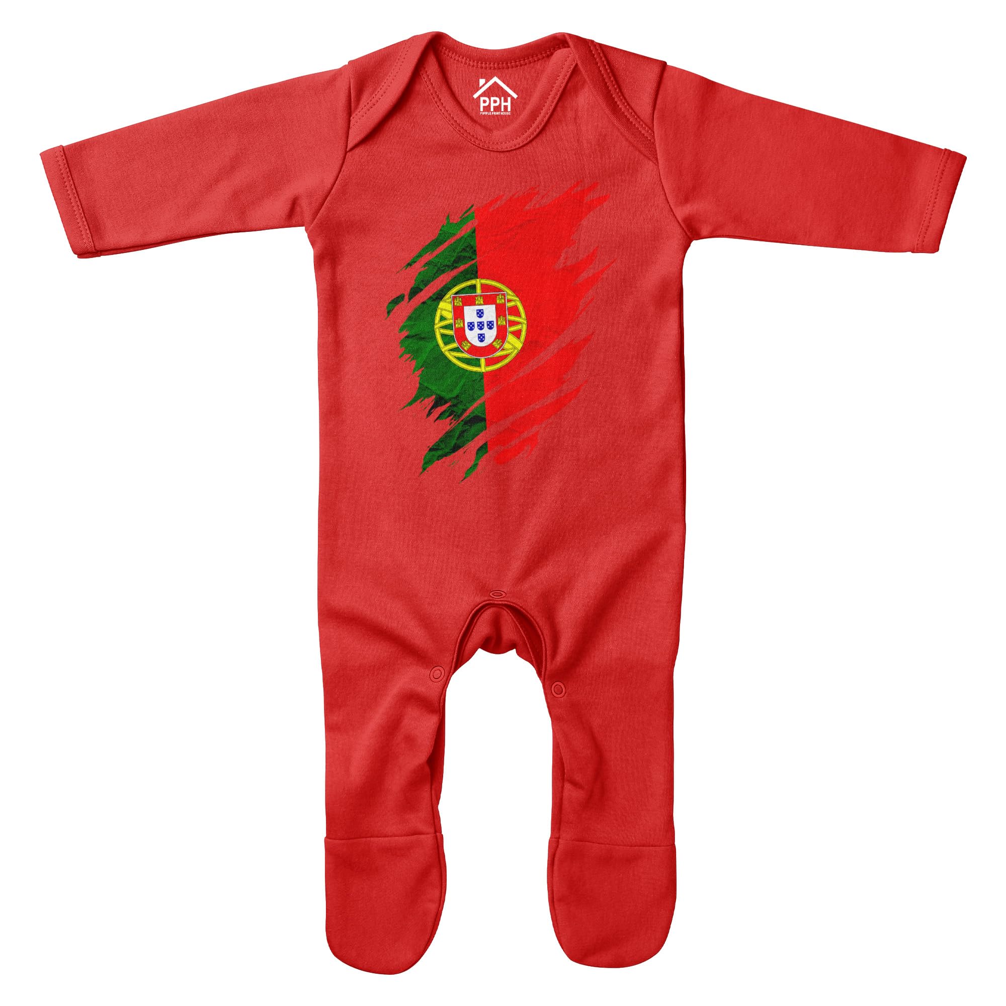 Portugal Torn Romper Suit Babies Boy Girl Portugese Football Polish Baby Sleepsuit, 3-6 Months, Red