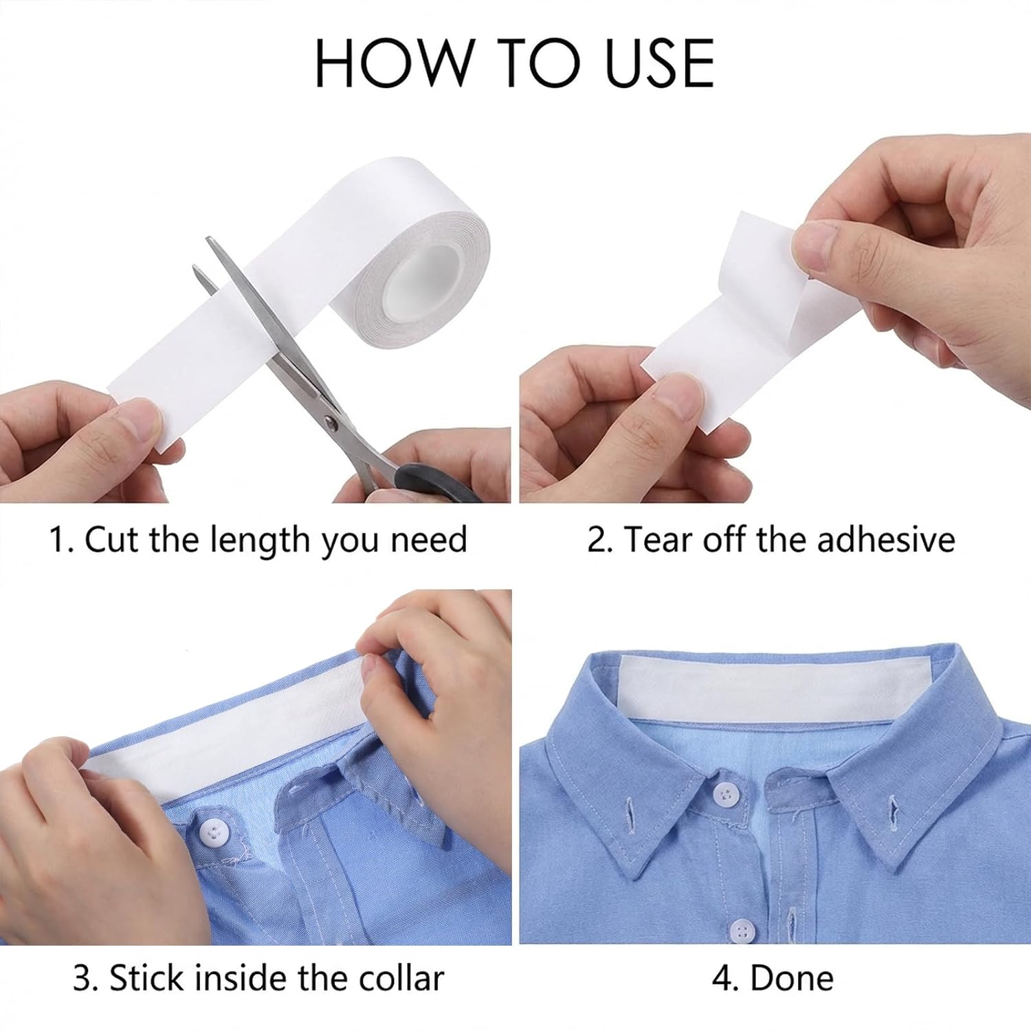 2 Rolls Shirt Tape, Collar Protectors for Shirts Self-Adhesive Collar Stays Shirt Collars Protector Comfortable Neck Tapes Collars Sweat Pads for Hat Neck Liner Armpit Tape Protectors (1.18 Inch)