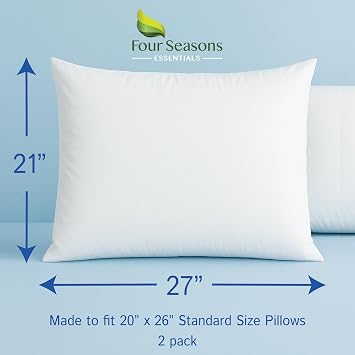 Four Seasons Essentials Standard Pillow Protectors (Set of 2) Zippered Waterproof Pillow Covers Hypoallergenic Dust Proof Pillowcase Encasement Cover