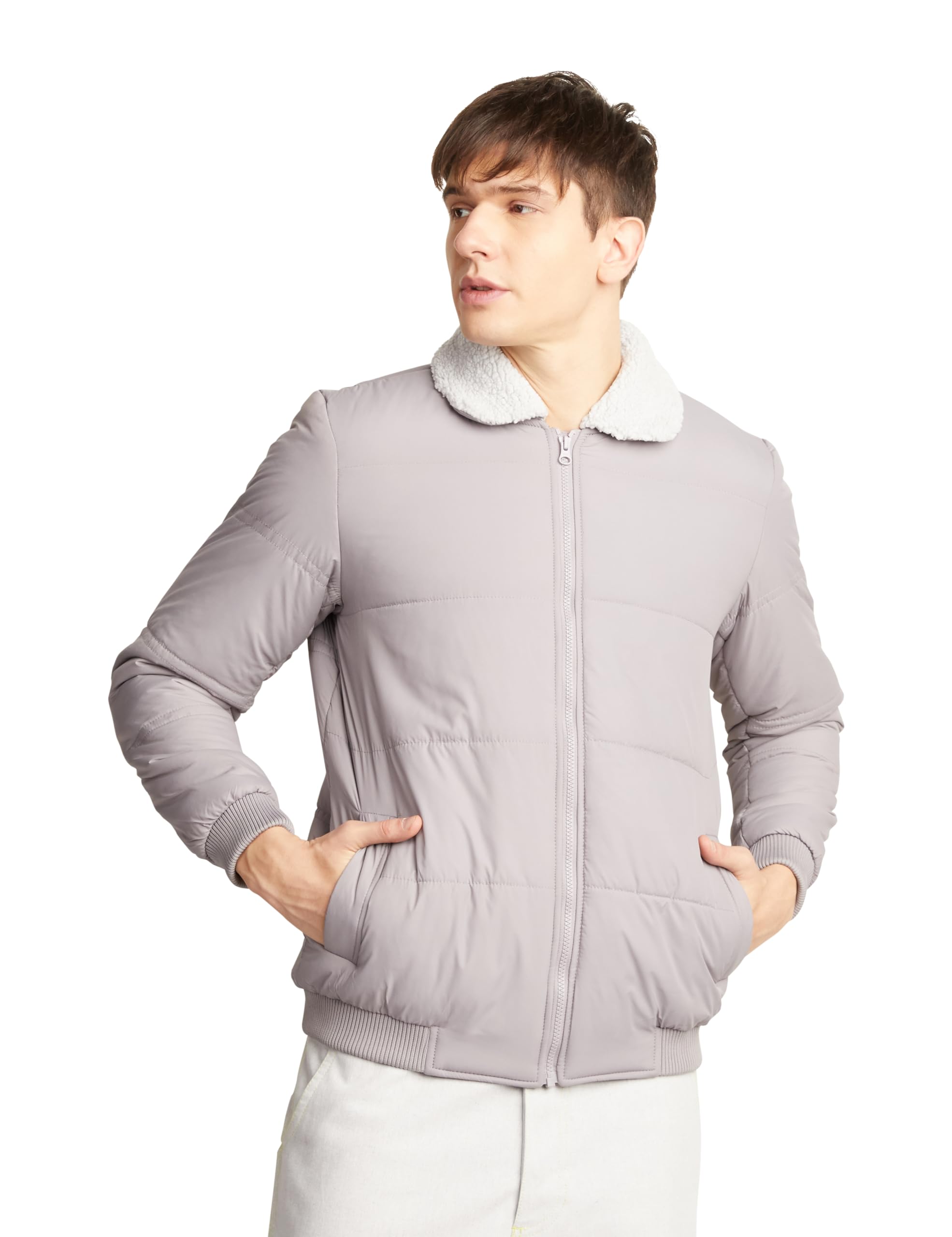 Men's 100% Polyester Faux Fur Neck Quilted Standard Jacket (Available in Plus Sizes)-image-12