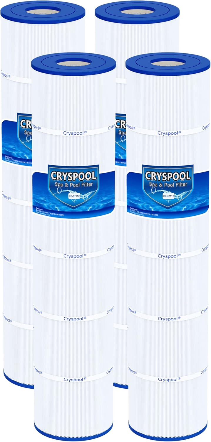 Cryspool® 07112 Filter Compatible with Clean and Clear Plus 520, CCP520, PCC130, R173578, 178585, 817-0143, C-7472, FC-1978, 4×130 Sq. Ft Pool Filter Cartridge, 4 Pack