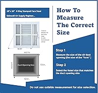 Vista 4 de Registro de suministro de aire para techo/pared lateral de acero con cara estampada de 4 vías, 10 x 10 pulgadas, cubierta de ventilación, dimensión