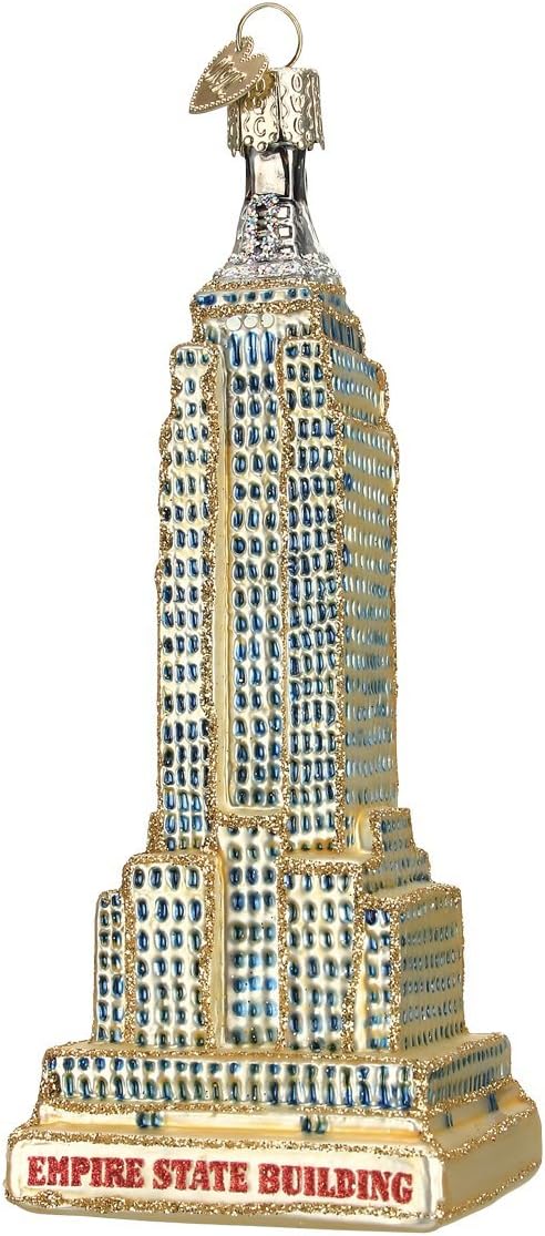 Old World Christmas Ornaments: Cities, Places and Landmarks Glass Blown Ornaments for Christmas Tree, Empire State, White (20059)