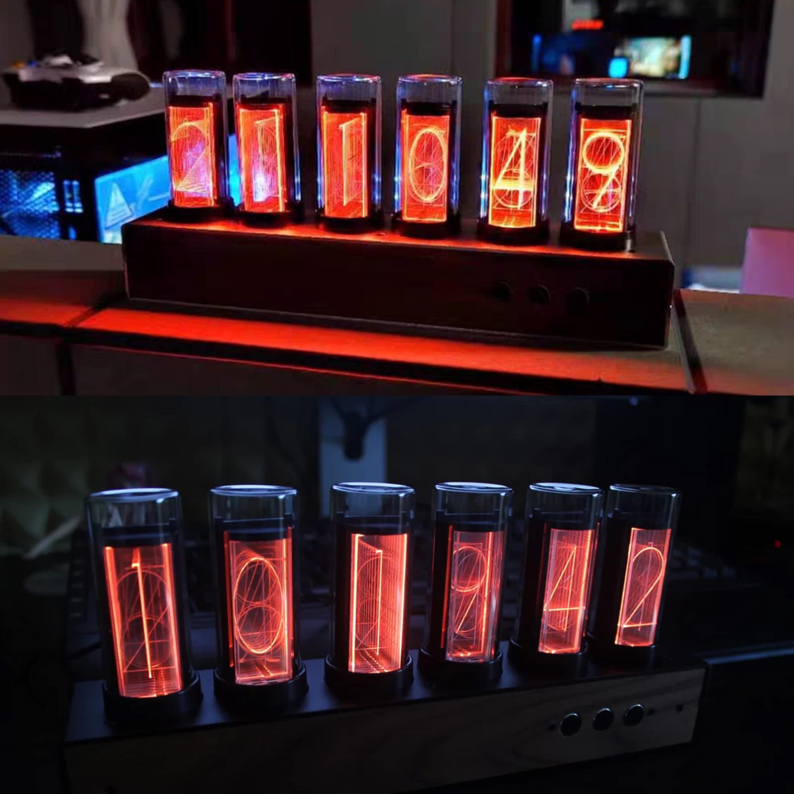 Cadeaux personnalisés, Horloge à Tube numérique, Horloge à Tubes Nixie LED, 7 Modes d'éclairage/Personnaliser la lumière d'arrière-Plan/synchronisation précise/Conception