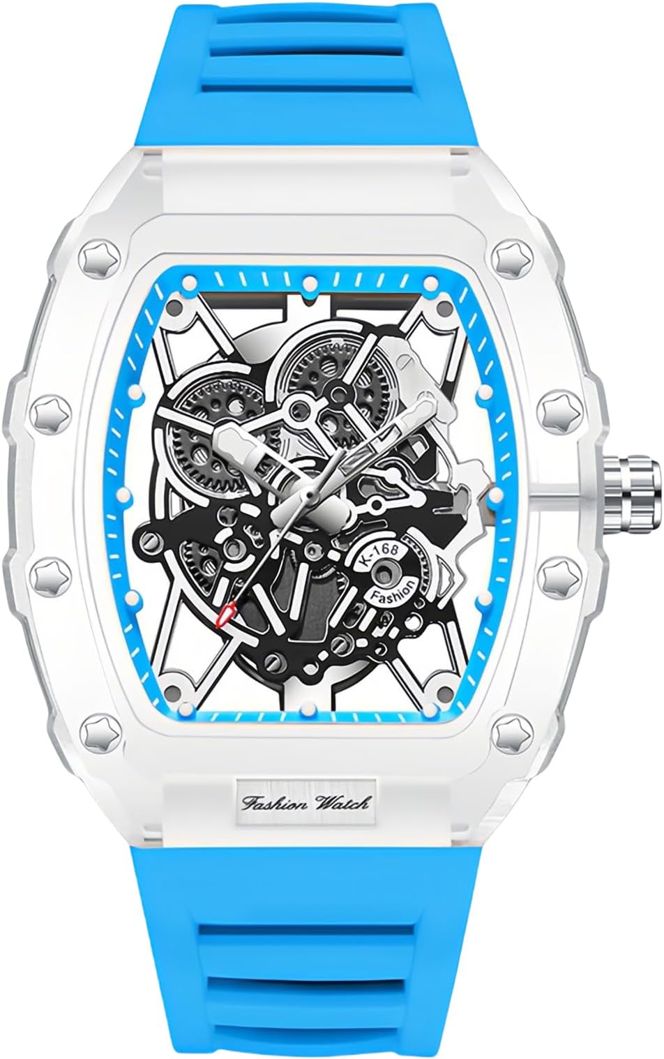 Men's Tonneau Fashion Watch, Luxury Transparent Barrel Case Quartz Watch for Men with Date, Big Face Luminous Analog Wrist Watch, Waterproof Business Casual Watch