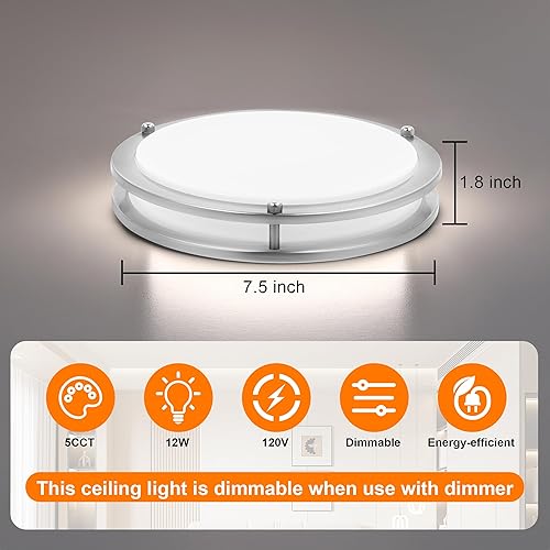 Miniatura 2 de Paquete de 2 lámparas LED de techo de níquel cepillado, 10.31 pulgadas de níquel cepillado para baño, dormitorio, 2700 K3000 K3500 K4000 K5000 K,