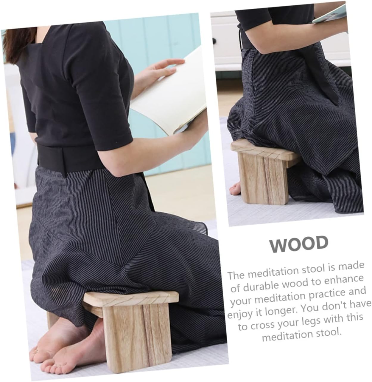 Mikikit Meditation Bench Portable Wooden Kneeling Stool Foldable Zen Stool for Meditation Prayer and Tea Non-Slip Design Lightweight for Home Use