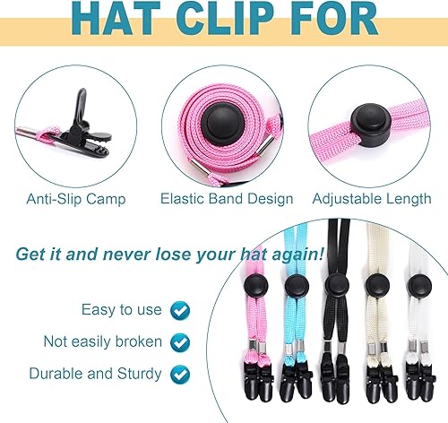 Miniatura 3 de Sucrain 5 clips ajustables para sombrero, cordón de barbilla para golf, pesca, navegación