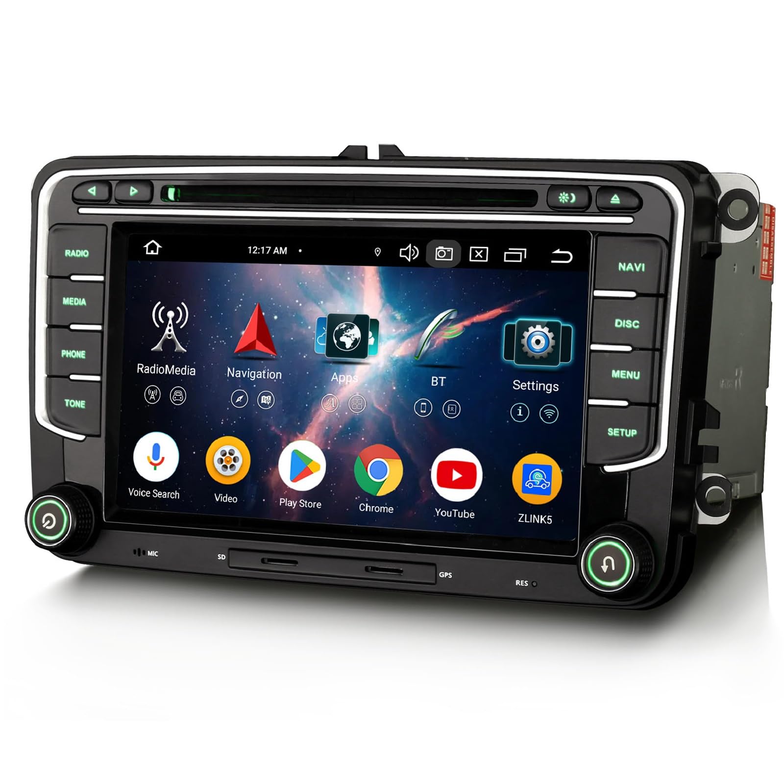 Erisin 8 Kern 4GB+64GB Android 16 Autoradio mit Bluetooth 5.0 Für VW Caddy Amarok Polo Crafter T6 Skoda Yeti GPS Navigation Unterstützt Drahtloses CarPlay Android Auto WiFi 4G USB DSP DAB+ FM Radar CD