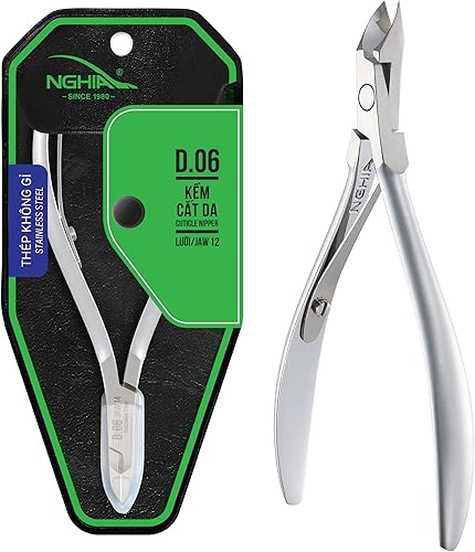 NGHIA Alicate de cutículas D-06 JAW 12  Acero inoxidable  Duradero y afilado  Diseño ergonómico  Chapado en gris  Ideal para salones y uso doméstico