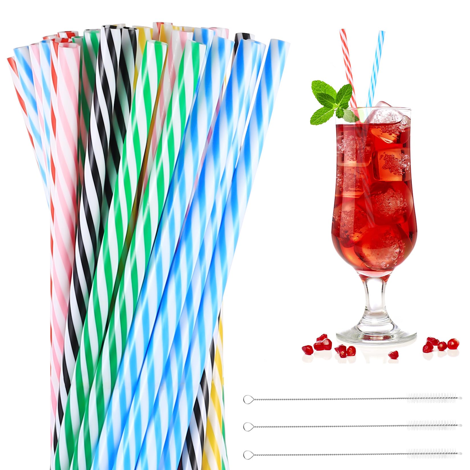 60 Pajitas Reutilizables para Cócteles - Pajitas de Plástico 23 cm - Coloridas para Smoothies, Zumos, Bebidas Frías/Calientes - Incluye 3 Cepillos Limpiador - Ideal para Hogar, Bares y Fiestas