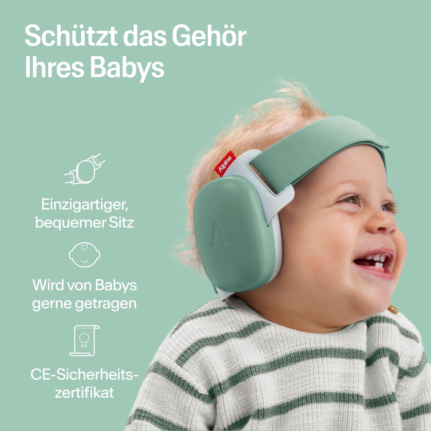 Alpine Muffy Baby Comfort Gehörschutz für Babys & Kleinkinder Getestet in Deutschland Kopfband Verstellbar Grün