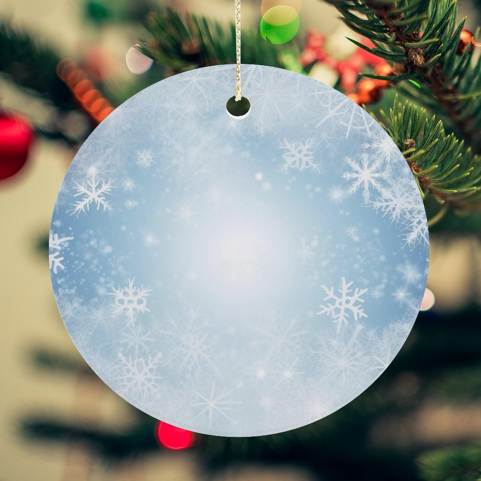 White Snow Christmas Ornament for Christmas Tree Ceramic Round Ornament Winter Holiday Keepsake Gift 2.7" Christmas Tree Hanging Decorations Circle Ceramic Pendant Xmas Gift
