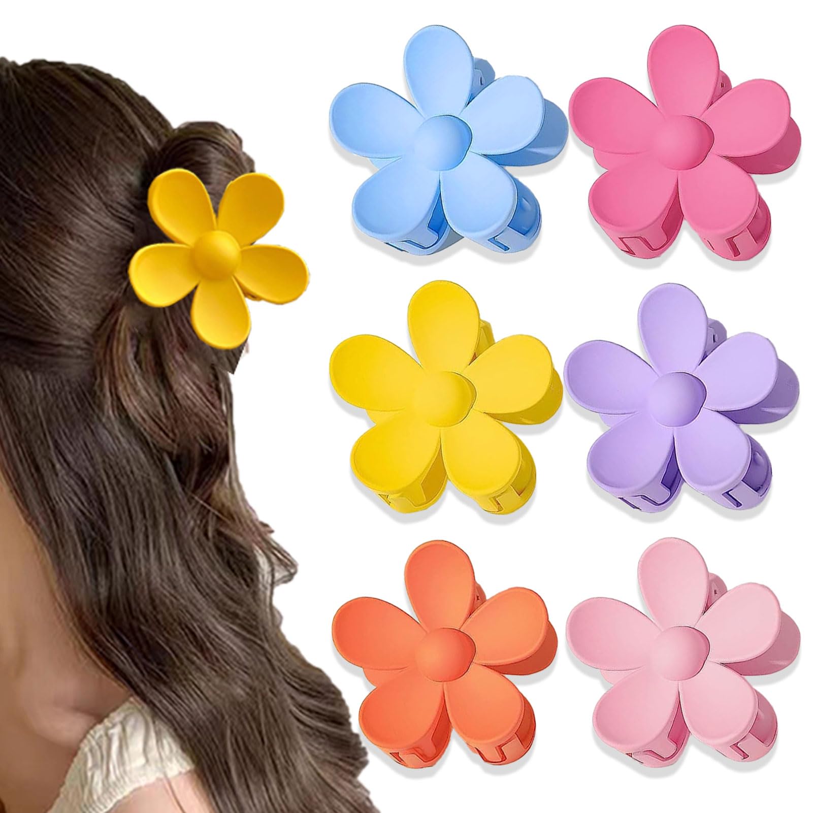 GFORI 6 Stück Blumen-Haarklammern, 7.3 cm große Hawaii Blumenklammer, dünnes, dickes, lockiges Haar für Damen, Matt Rutschfeste Hibiskus-Haarspange, Strand-Haar-Accessoires für Frauen