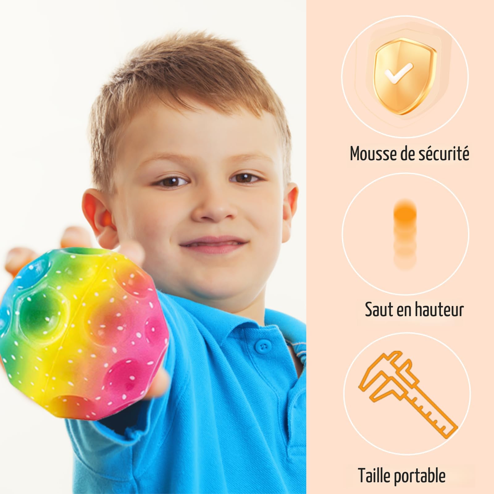 Lot De 4 Moon Balls – Balles Rebondissantes En PU 7 Cm – Planètes Trouées – Super Rebond – Pour Enfants Et Adultes – Intérieur/extérieur