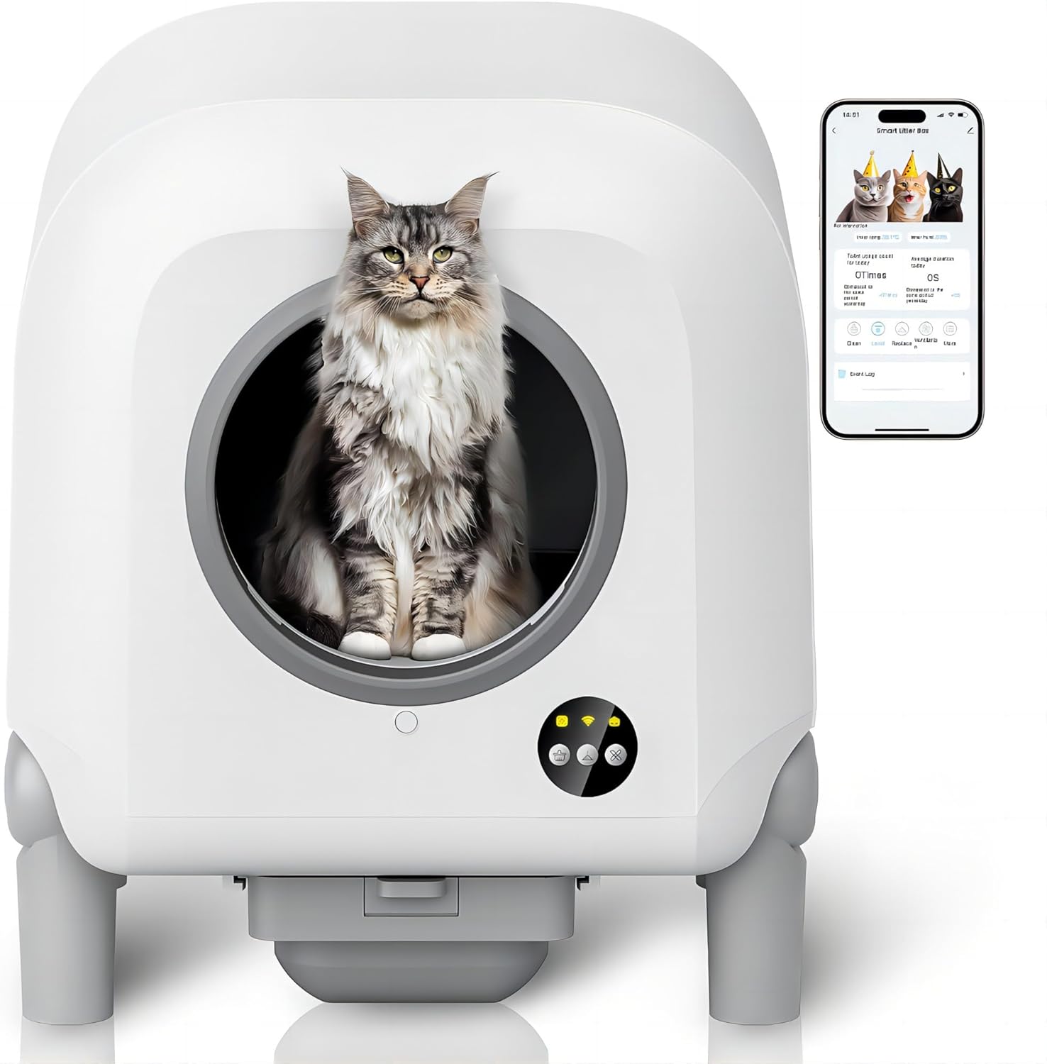 MeoWant Self-Cleaning Cat Litter Box, Integrated Safety Protection Automatic Cat Litter Box for Multi Cats, Extra Large/Odor Isolation/APP Control Cat Litter Box with Odor Eliminator & Mat & Liner-New