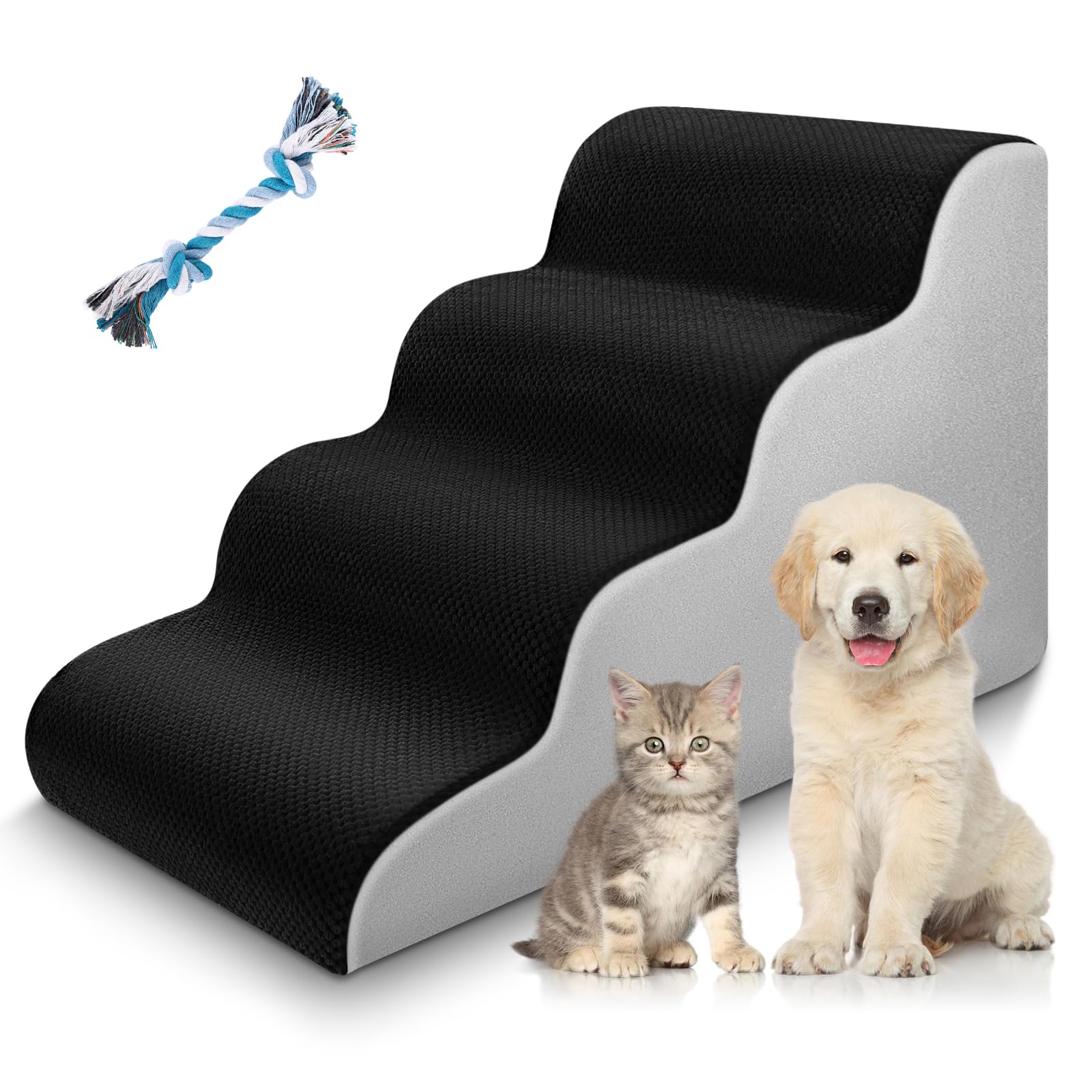 JUOIFIP 4 Stufen Haustiertreppe, Hundetreppe für Kleine Hunde, Hochdichter Schwamm Haustiertreppe Hundetreppe, Waschbar rutschfest, Katzentreppe Hunderampe für Bett, Sofa, Couch und Auto