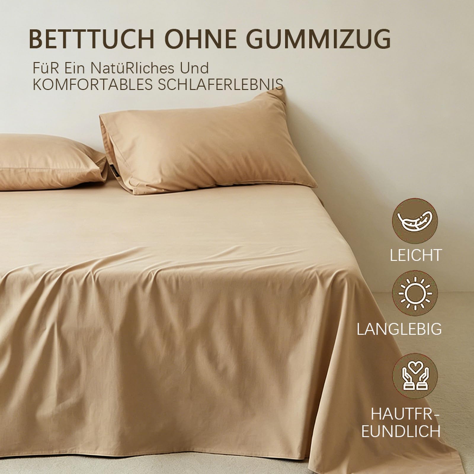 Bettlaken ohne Gummizug 245 x 250cm 100 % Baumwolle leintuch Weiß
