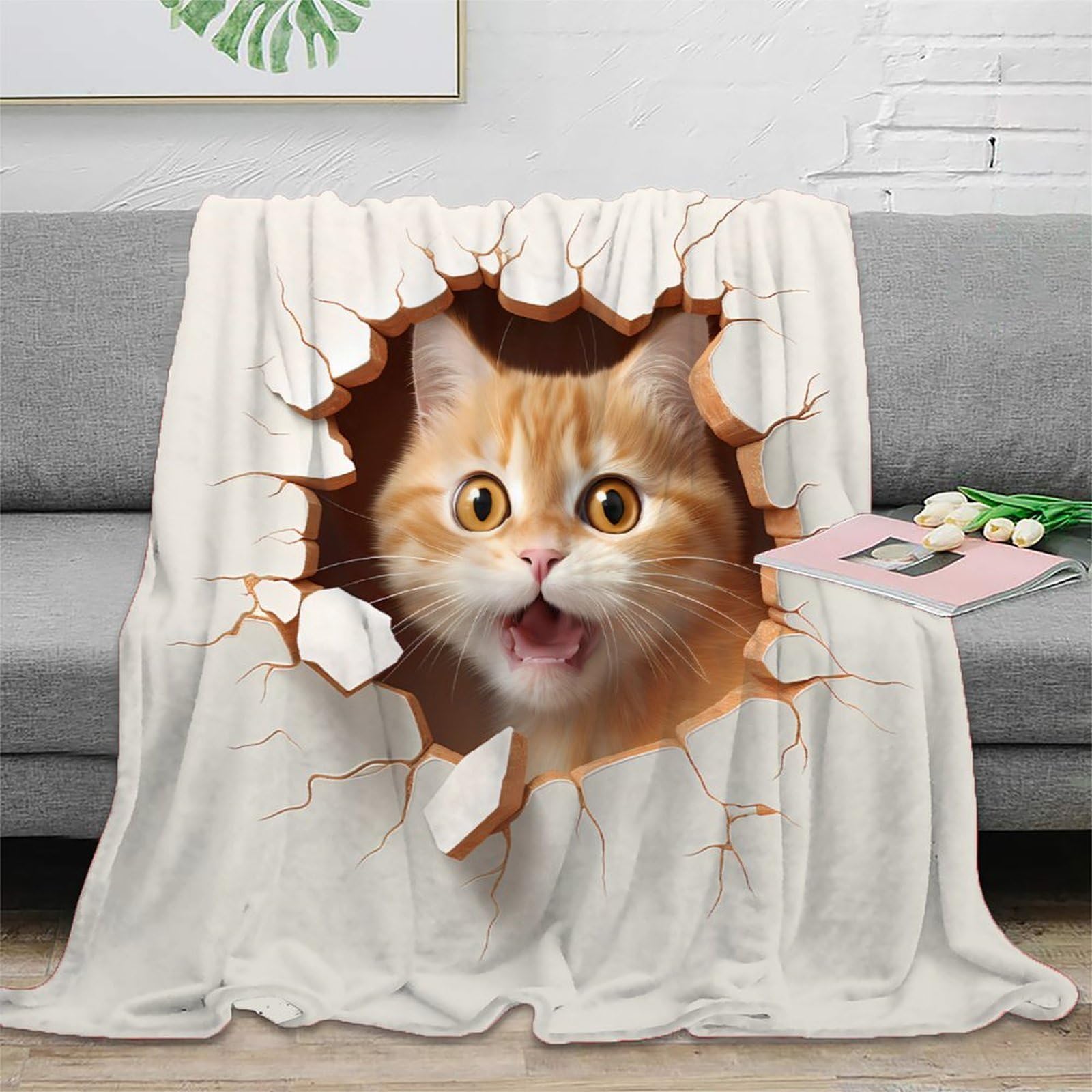 Couverture Polaire Chat 3D 150x200cm - Jeté de Canapé Doux pour Gamer