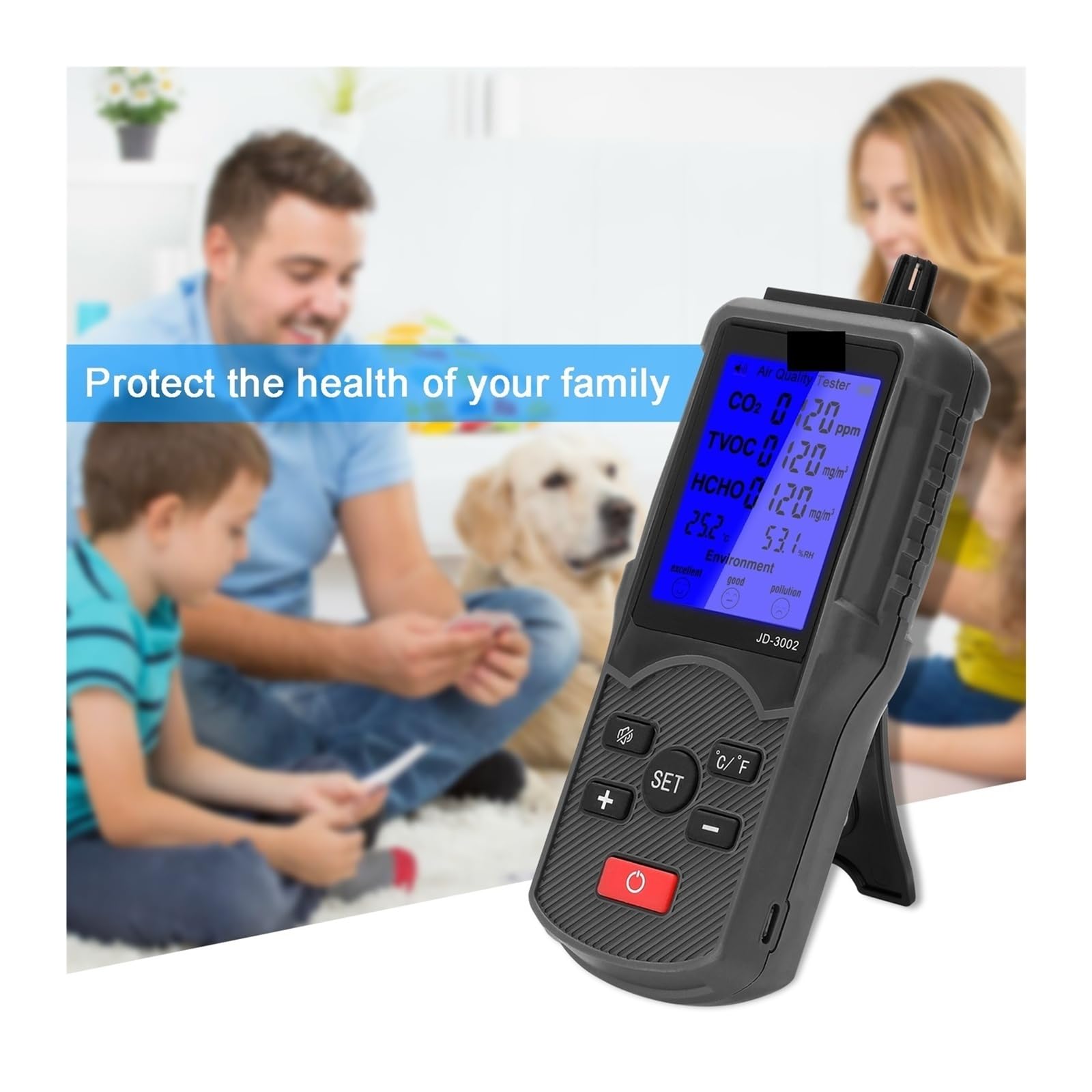 Monitor de calidad del aire, Probador multifuncional de calidad del aire Medidor CO2 TVOC Dispositivo medición temperatura y humedad Monitor dióxido carbono Detector gas para el hogar, la oficina