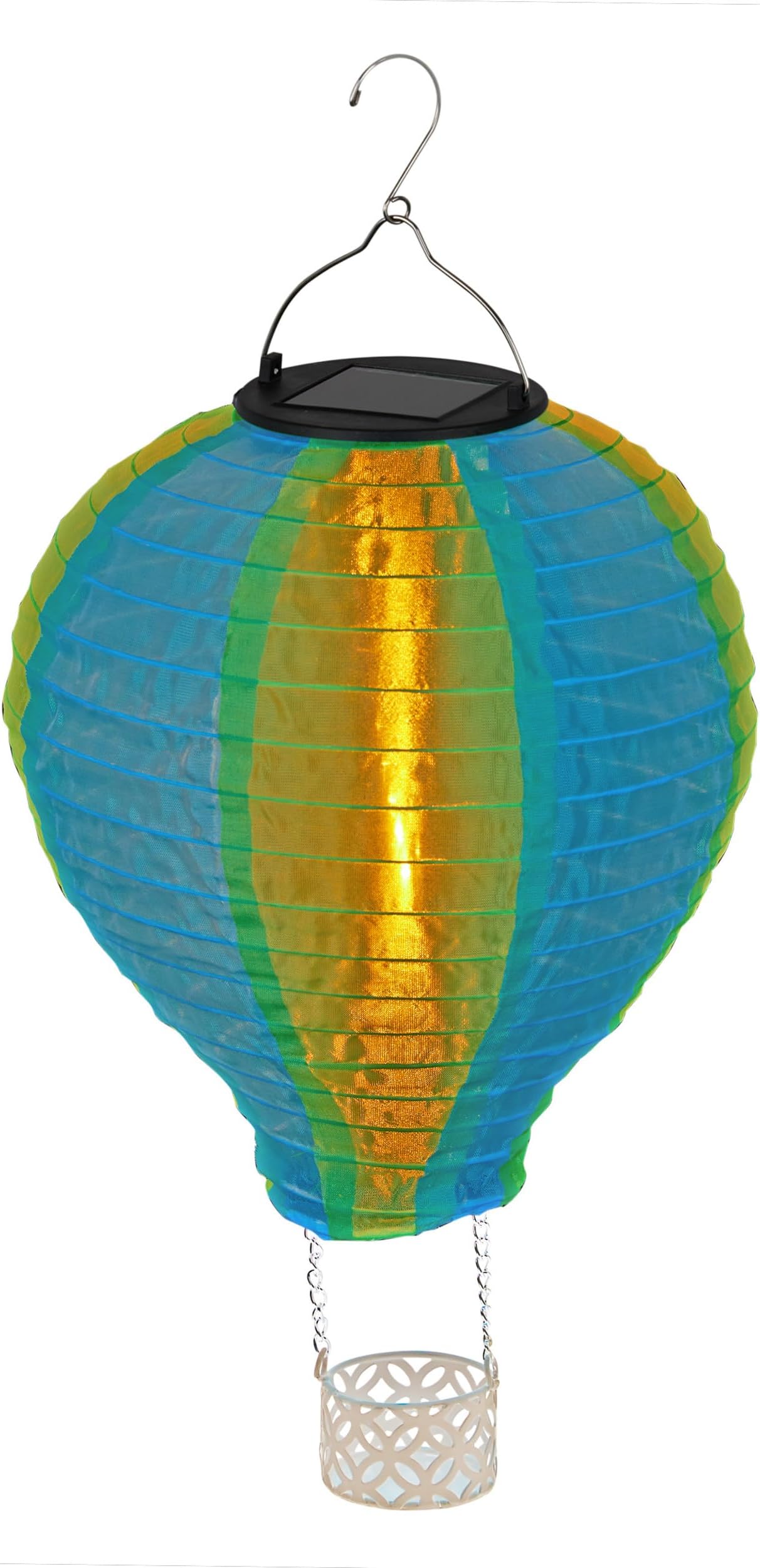 QLP1566SLR-YLBL Solar-Powered Cloth Hot Air Balloon with Flame LED Lights, LED Solar Décor, 13" H, Yellow