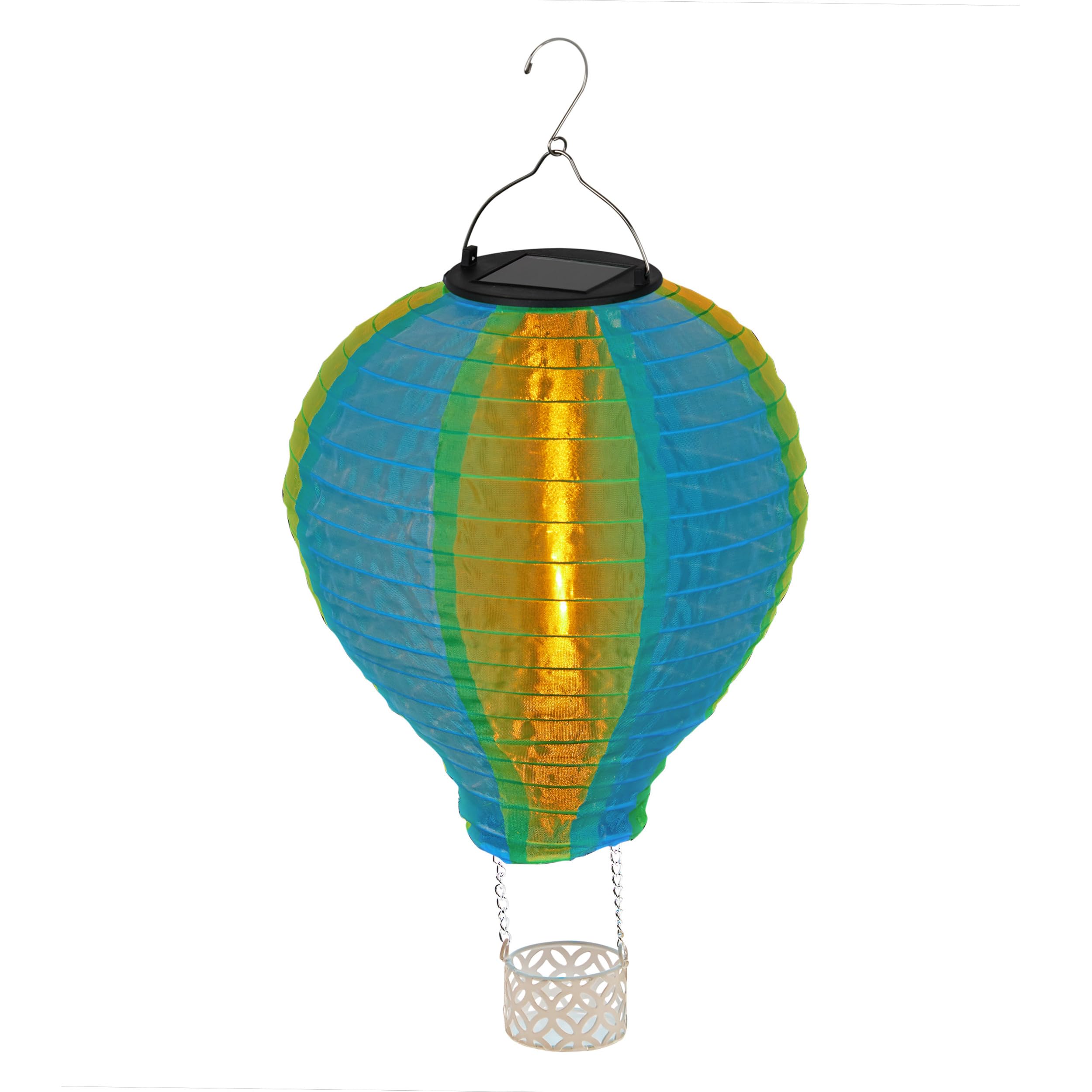 QLP1566SLR-YLBL Solar-Powered Cloth Hot Air Balloon with Flame LED Lights, LED Solar Décor, 13" H, Yellow