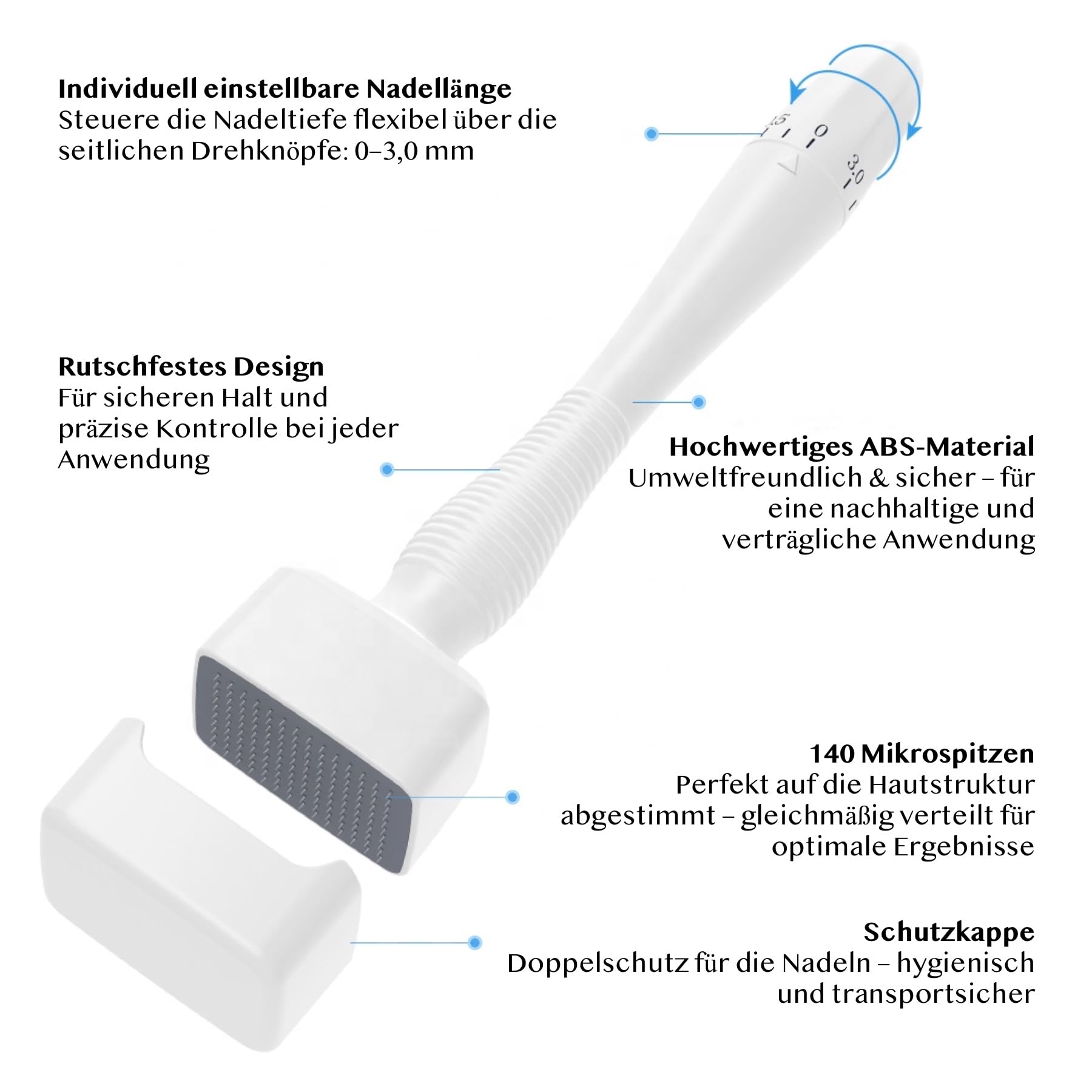 P-Beauty Derma Stamp 140A - Microneedling Pen con 140 aghi in acciaio inox di alta qualità, lunghezza regolabile 0-3 mm, per cicatrici da acne, rughe, cicatrici, pori, ringiovanimento della pelle e