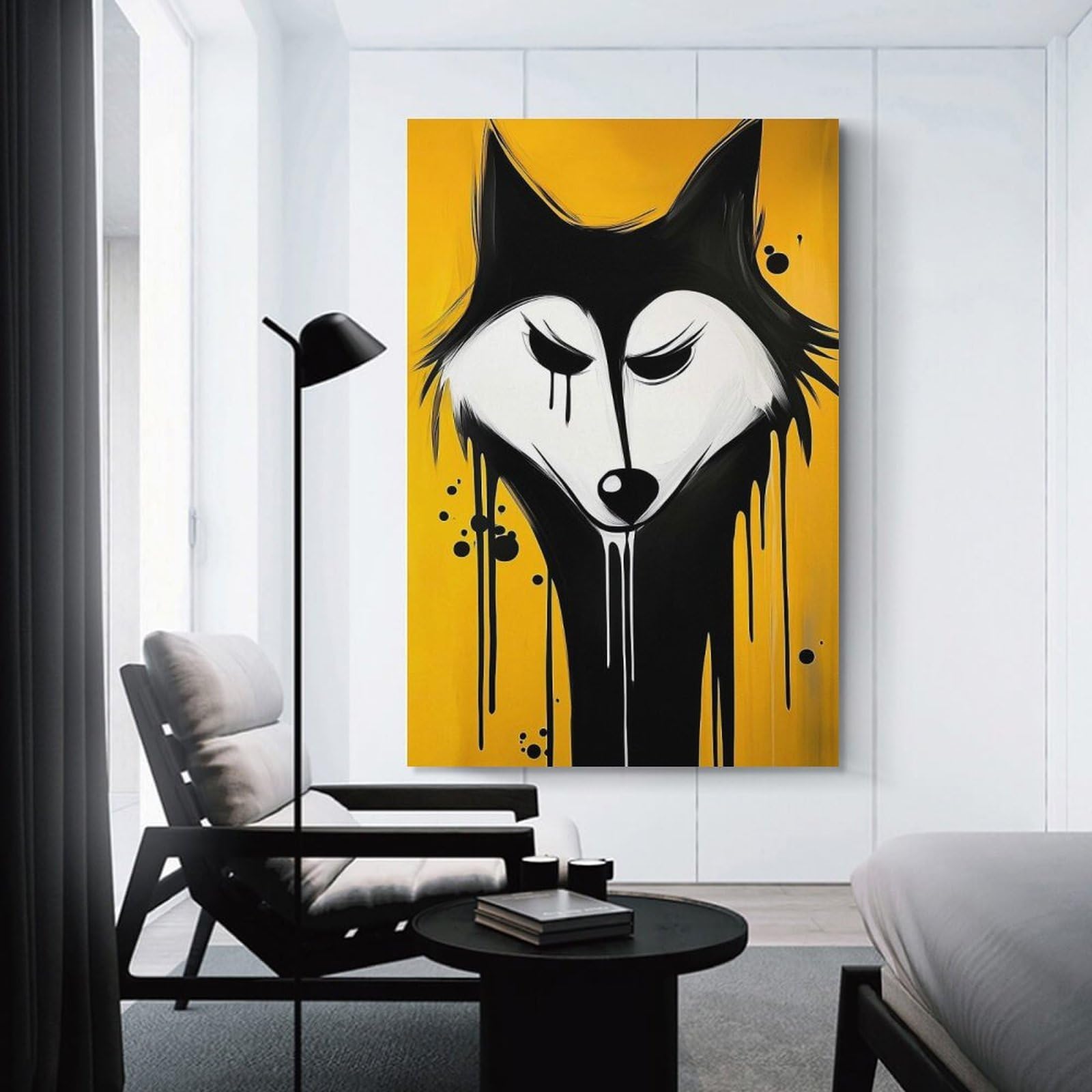 Junmoney Dripping Wolf Painting Hanging Wall Art, 16x24inch(40x60cm), for Bedroom Walls, Guest Spaces Or Lounges, An Easy Wall Refresh for Bedrooms