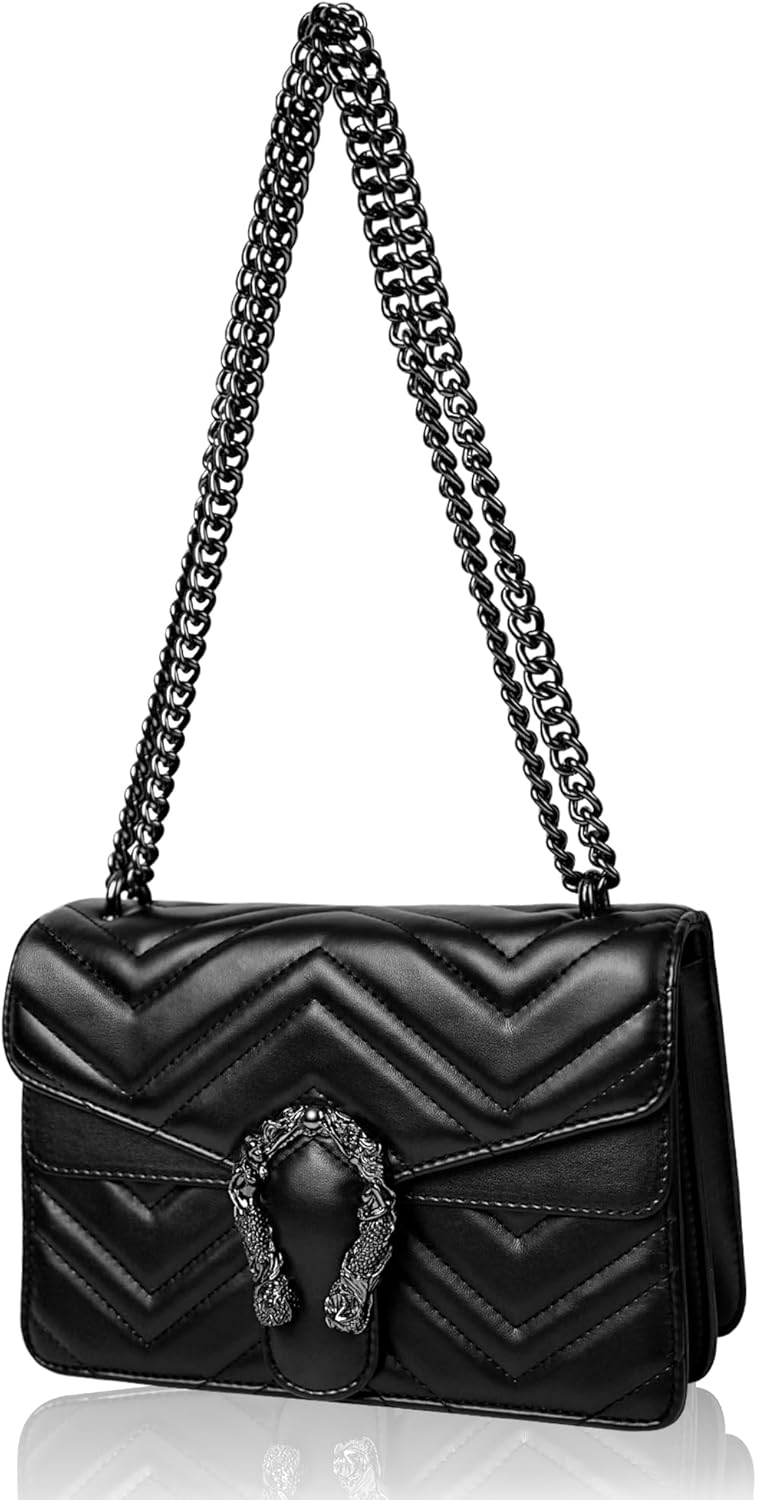 KOPNUR Women’s Snake Print Crossbody Shoulder Bag PU Leather Satchel Chain Purse Evening Clutch Handbag