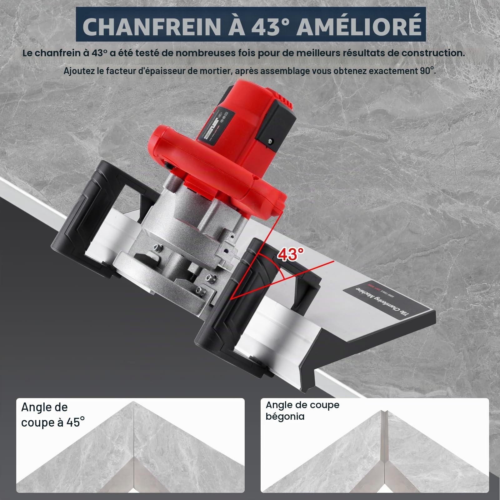 YUCHENGTECH Coupe-Carreaux électrique à 45 Degrés 1200W | Outil Chanfrein de Carrelage Machine à Chanfreiner 45 Degrés pour Couper de Grandes Pierres en Céramique