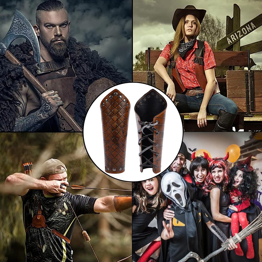 GORGECRAFT 2 STKS Arm Armor Manchet Lederen Handschoen Polsband met Klinknagel Spikes PU Lederen Arm Guards Zwart Boogschieten Bracers voor Halloween Outdoor Gothic Rollenspel Volwassen Ridder