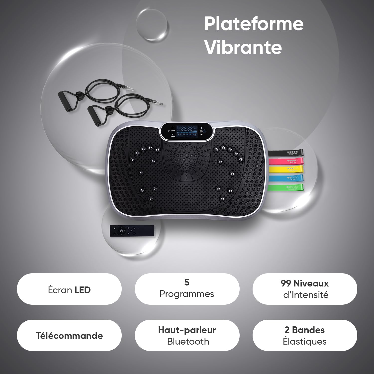 Plateforme Vibrante Certifiée CE 99 Niveaux 5 Programmes Antidérapante Bluetooth Télécommande