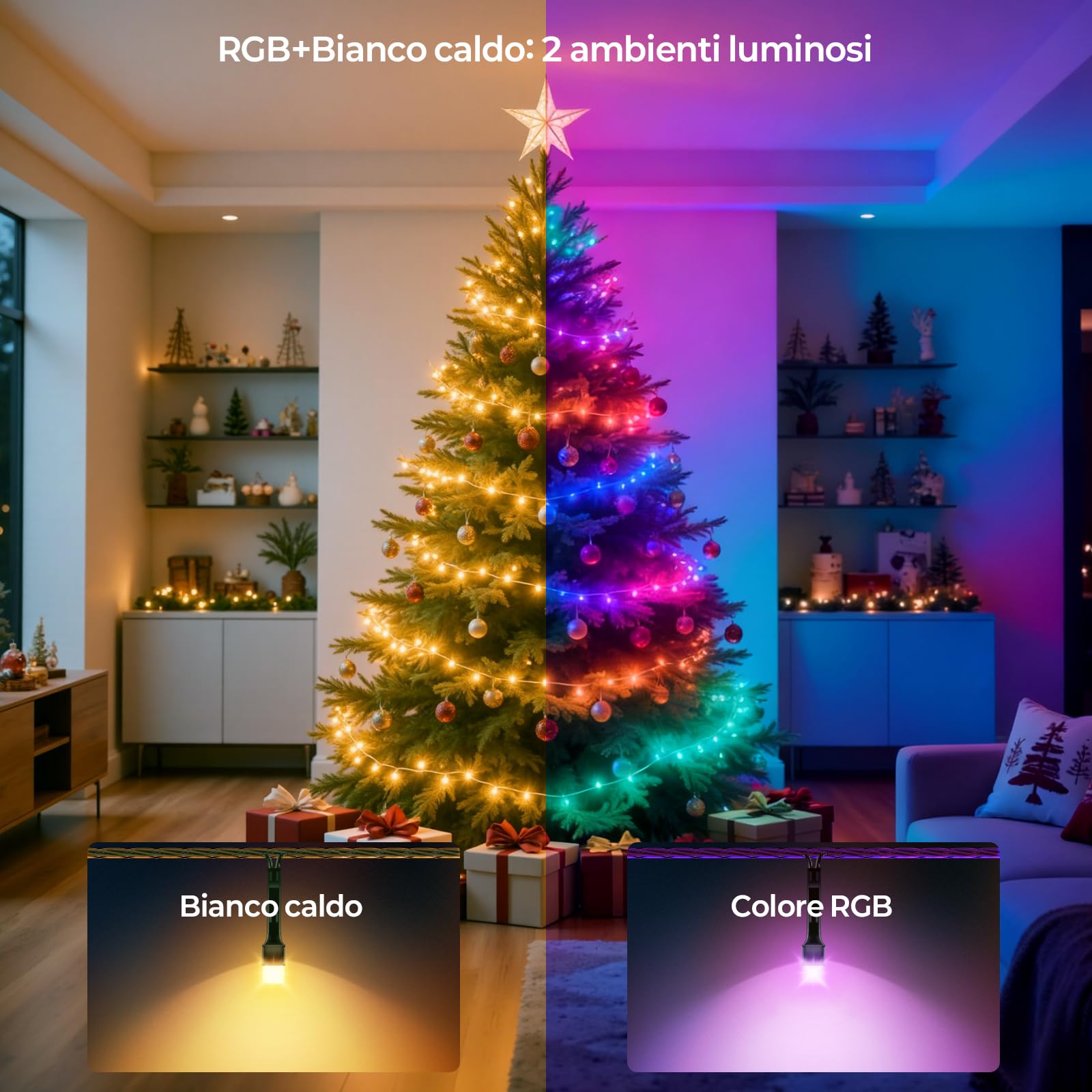 YAYZA! Luci Albero di Natale Smart 20m, 200 LED Luci Natalizie, 16M di Colori RGB, Controllo tramite App & Telecomando, per Interni ed Esterni IP44, Ideale per Albero di Natale, Feste e Decorazioni