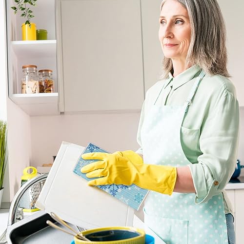 Miniatura 6 de Whaline 4 paños de cocina suecos de Navidad blanco azul copo de nieve reutilizables lavables de algodón para cocina para invierno vacaciones hornear