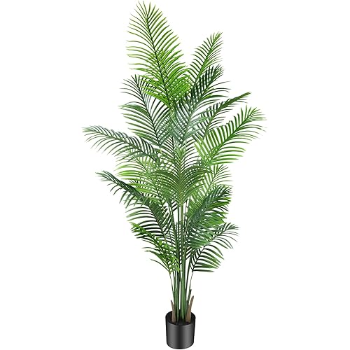 Artificial Areca Palm Plant Faux Tropical Tree 6FT, Fake Palm Tree Indoor Decor with 15Trunks for Home Office Garden Hotel Decor Gift（1pack）