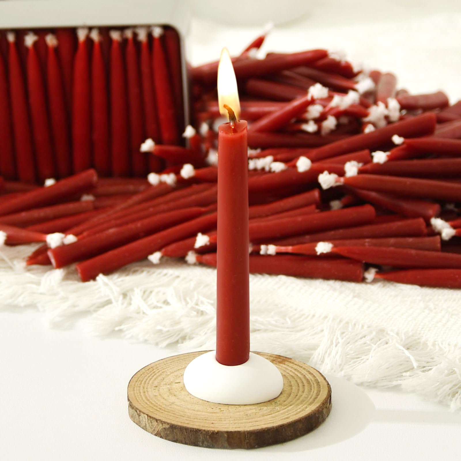 Photo 1 of 20 Minute 100% Pure Beeswax Candles, Mini Mindful Meditation Taper Candles, Smokeless & Dripless with Holder for Yoga, Prayer, Relaxation (Red,120 Pack)