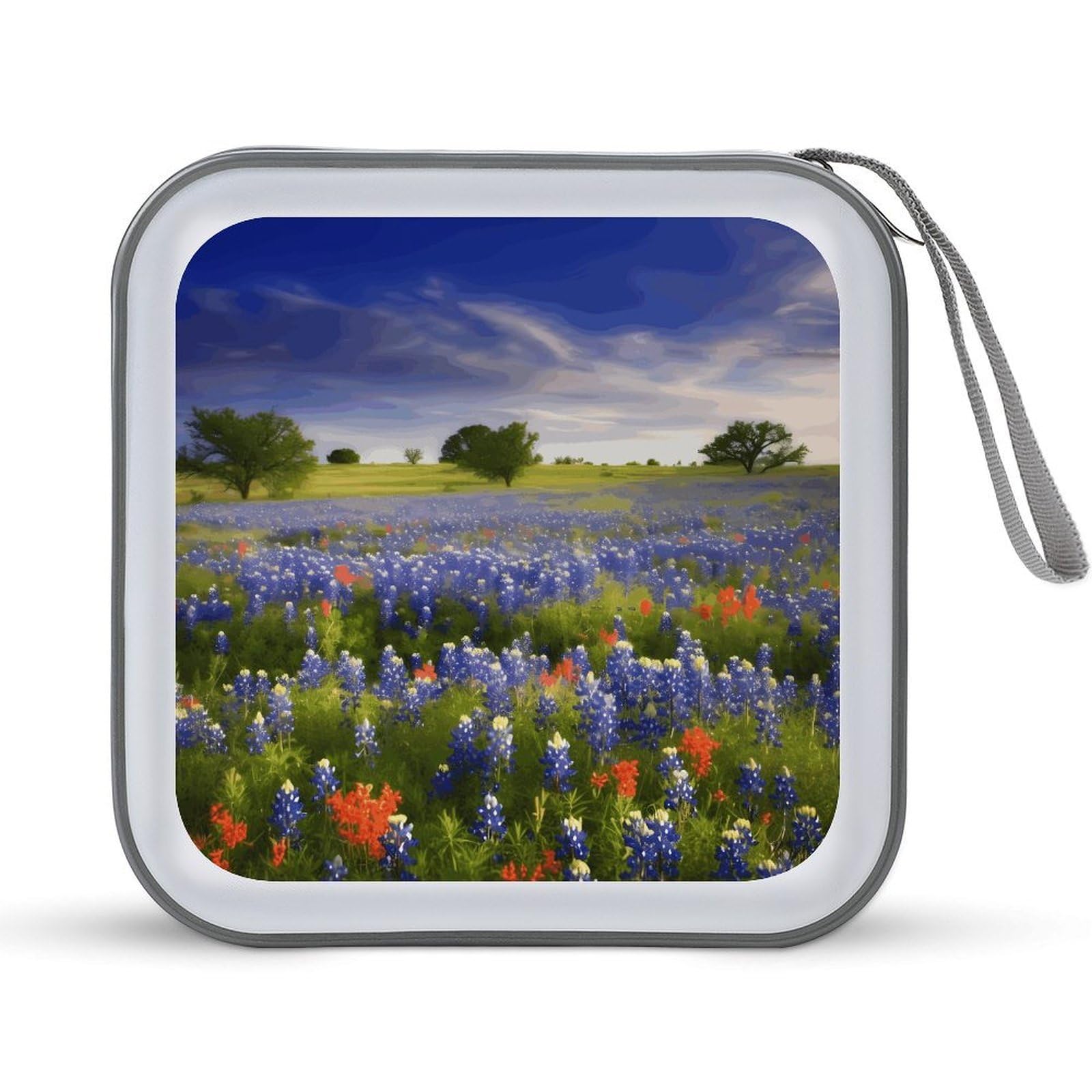 FodPand Texas Bluebonnets 40 Capacity Zipper CD Case, Hard Plastic DVD Holder, Portable Disc Storage Box, Disc Storage Organizer for CDs and