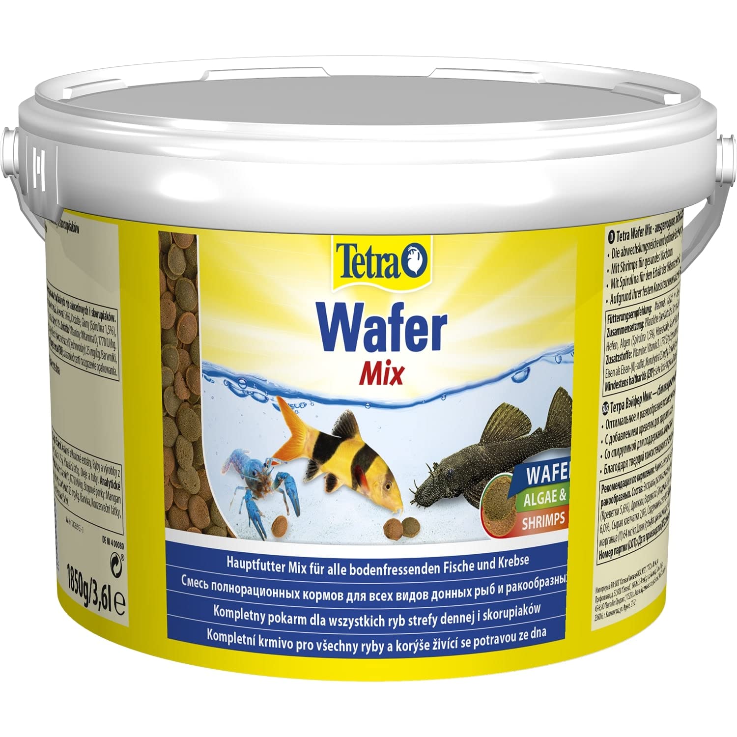 Tetra Wafer Mix, Alimento para Todos los Peces de Suelo (p.e. bagres) y crustáceos para un crecimiento sano y una mayor resistencia, cubo de 3,6 L