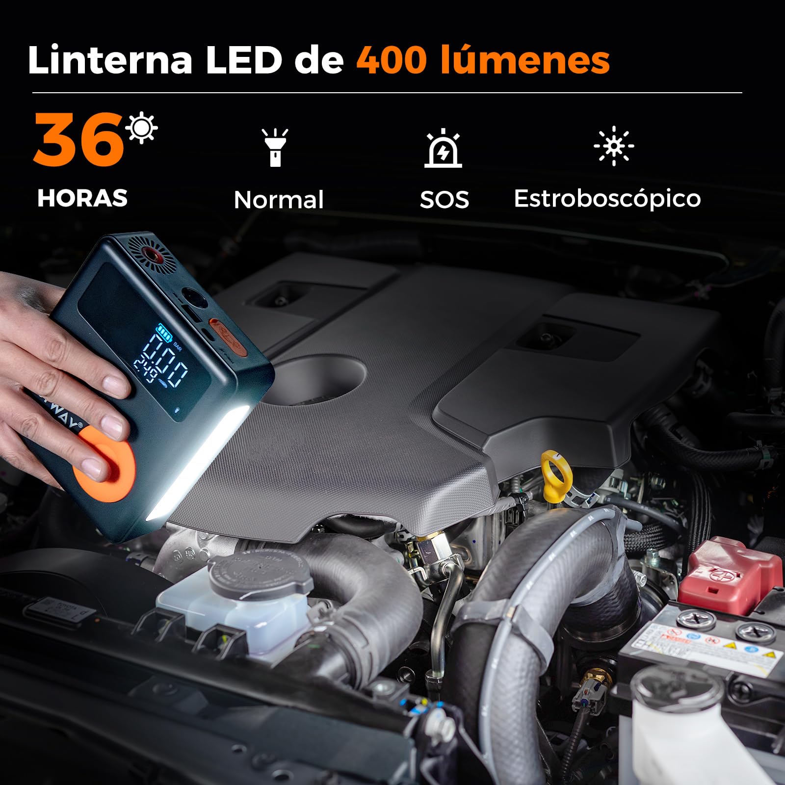 COSTWAY Arrancador de Batería de Coche, 2000A 12V 13000mAh con Compresor de Aire, Inflador de Neumáticos Digital de 150PSI, Pantalla LED, y Luz de Emergencia, para 8L de Gasolina y 5L de Diésel