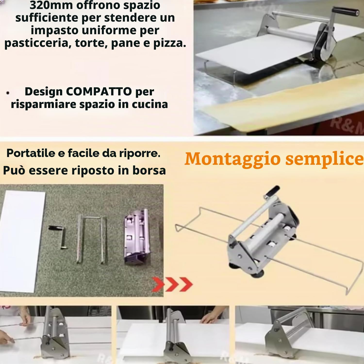 Macchina per la stesura di pasta pieghevole, sfogliatrice manuale per pasta e rullo per fondente, attrezzatura per panetteria commerciale pieghevole con spessore regolabile,Model300