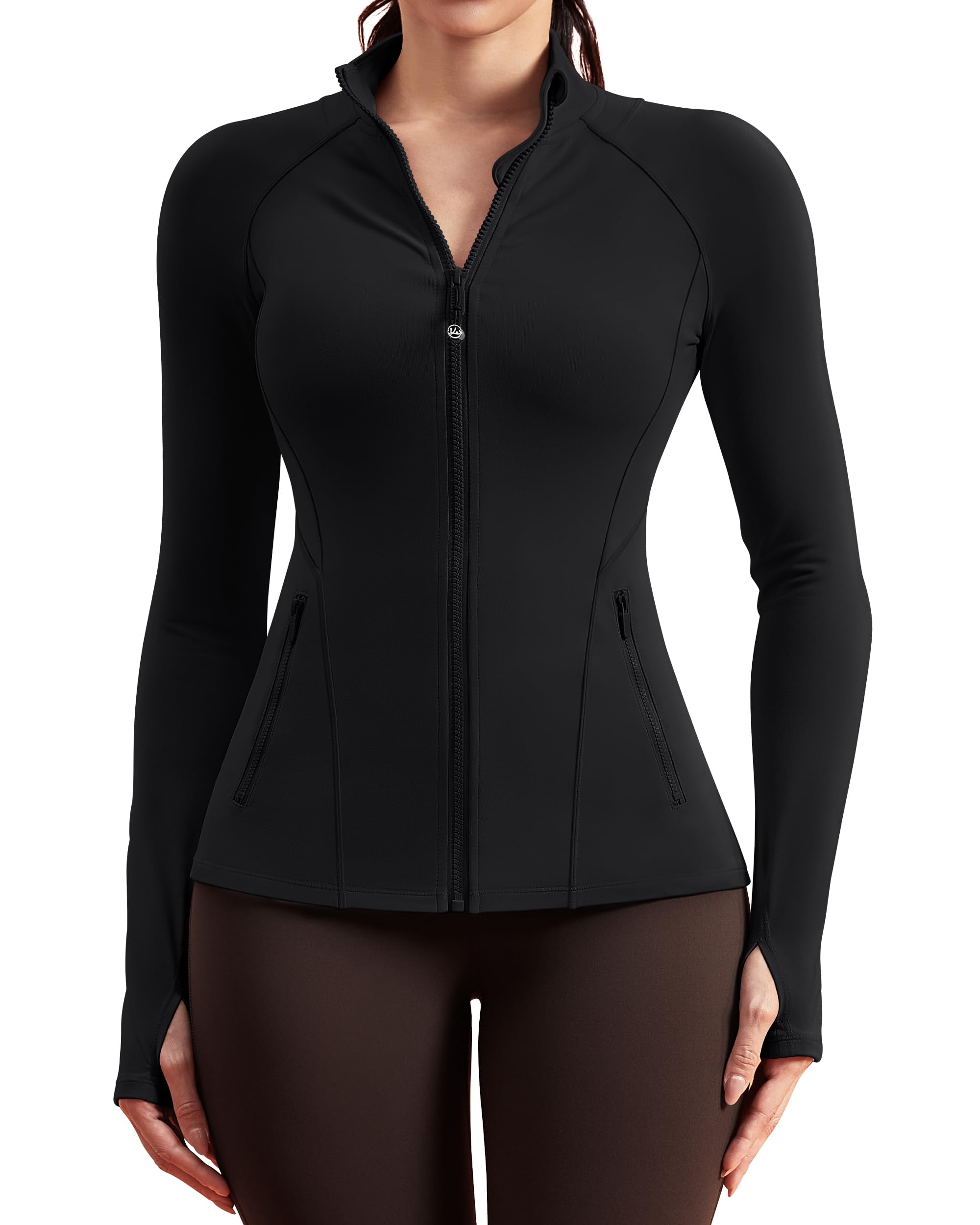 QUEENIEKE Workout Jackets for Woman Zip Up Long Sleeve Slim Fit Athletic Gym Tops Running Jacket with Thumb