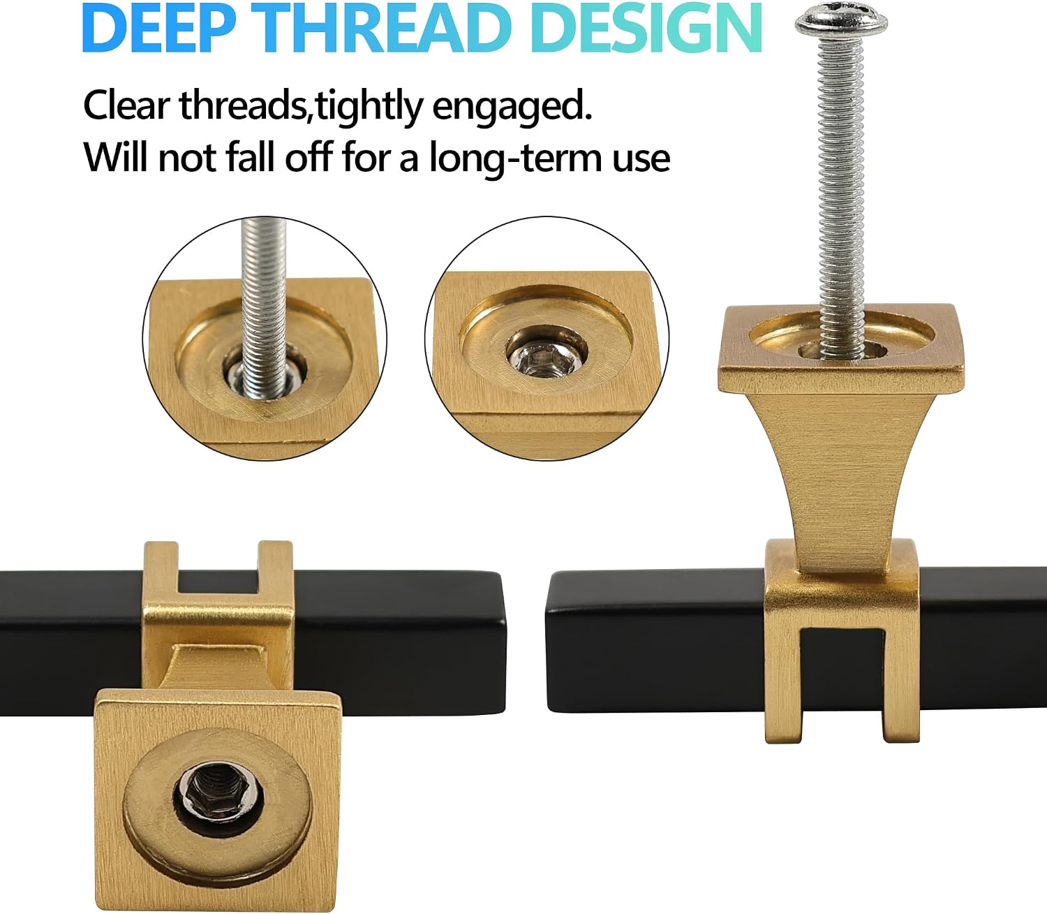 Cabinet Pulls Matte Black and Gold Cabinet Handles, 20 Pack Square Black and Gold T Bar Cabinet Handles Drawer Cabinet Knobs Cupboard Hardware, Stainless Steel Single Hole Cabinet Knob