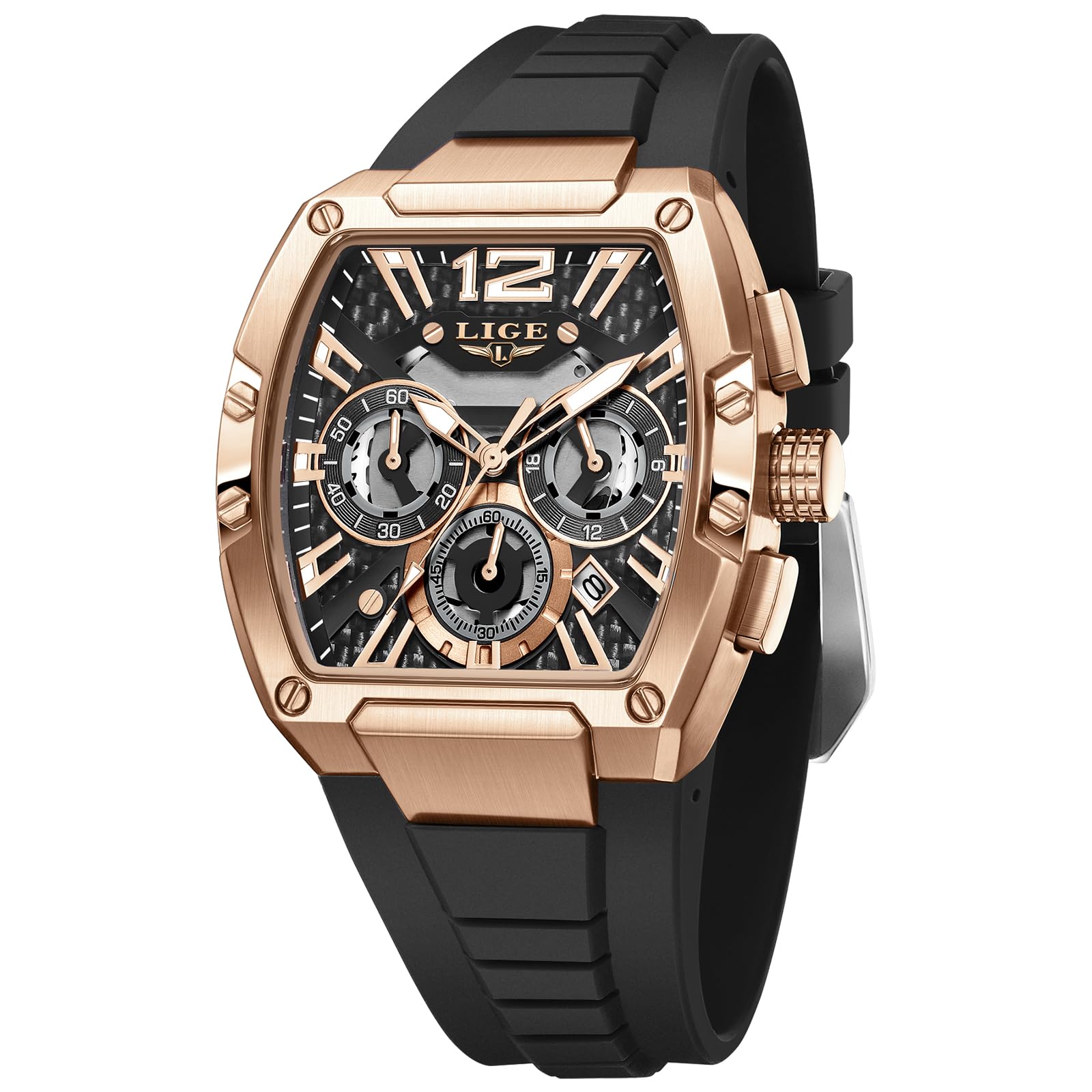 Men's Watch Skeleton Tonneau Square Chronograph Stainless Steel Quartz