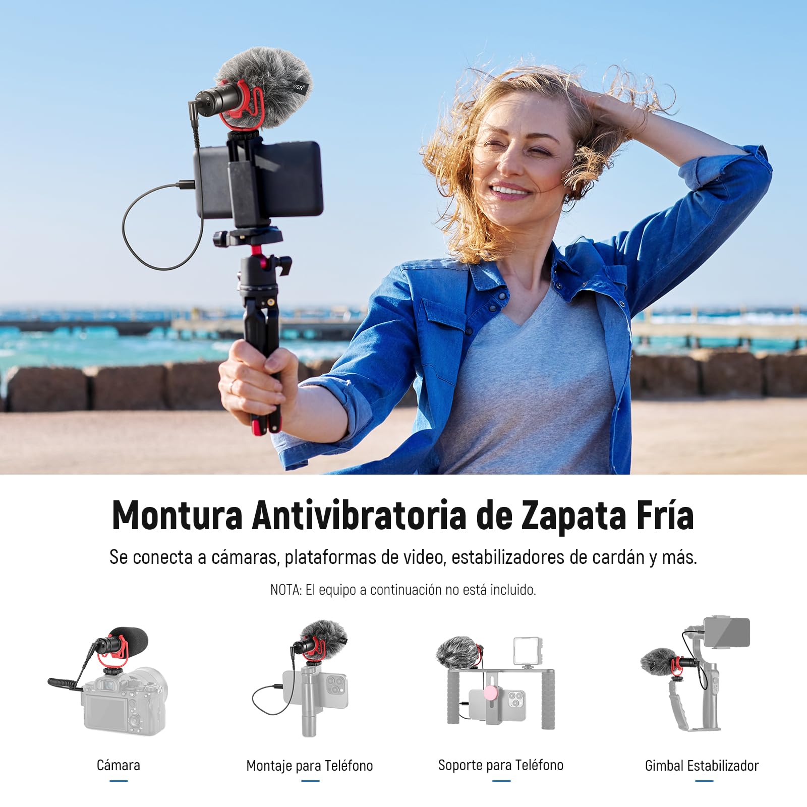 NEEWER Conectar & Usar Micrófono Vlog para Cámara DSLR, Compatible con iPhone Mac Android Teléfono Tableta Portátil PC, 20-20 KHz Mini Mic Supercardioide con Dos OTG para Grabación Streaming, VM11
