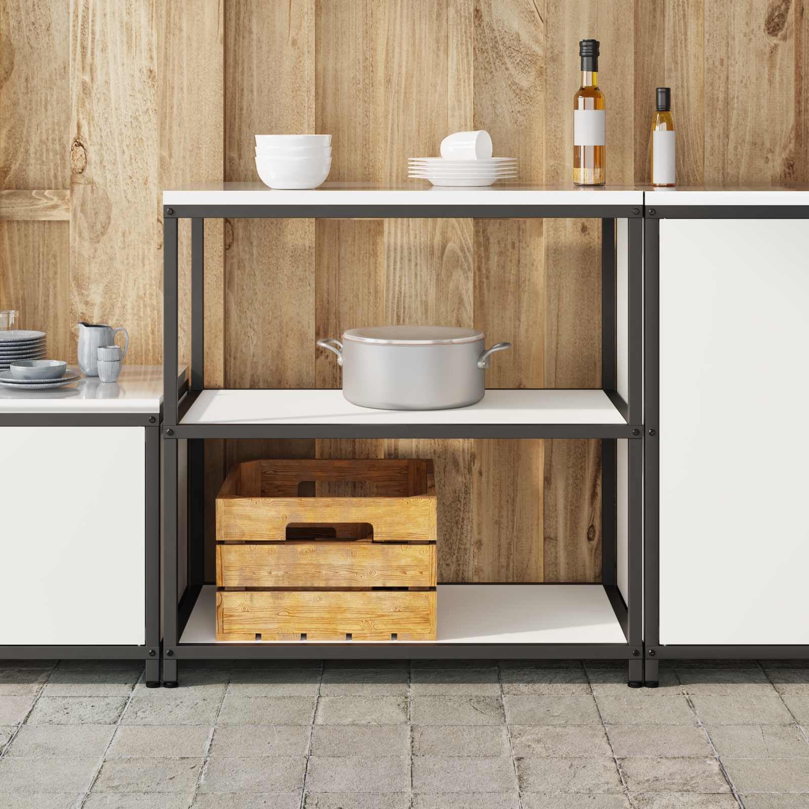 HATTEM - Scaffale da cucina bianco in acciaio, 90 x 50 x 92 cm, con robusto telaio e ripiani, autoportante, versatile per cucina, cantina, giardino e piano di lavoro
