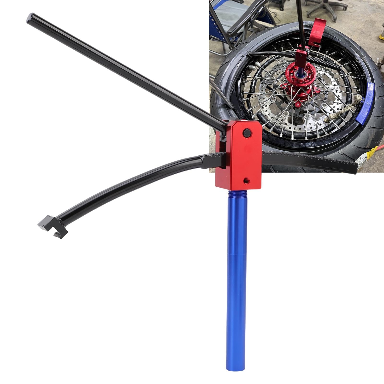 Kit Attrezzi Cambio Pneumatici Dirt Bike Alluminio, Smontagomme con Ingranaggi Cremagliera e Pignone per Ruote 16-21 Pollici Assi 15-25mm, Portatile