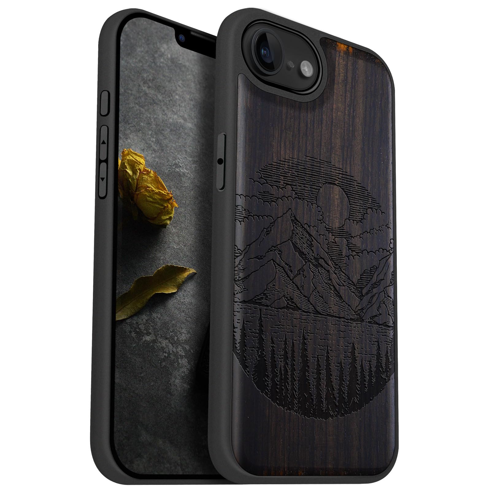 Carveit Magnetic Wooden Case for iPhone 16e / 17e, Solid Wood & TPU, Artisan Engraved Design, Shockproof Cover, Compatible with MagSafe Wireless